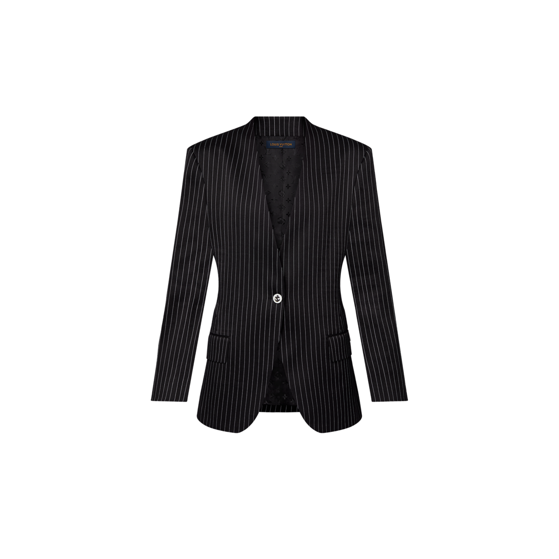 Nautical Pinstripe Collarless Blazer - Women - Ready-to-Wear